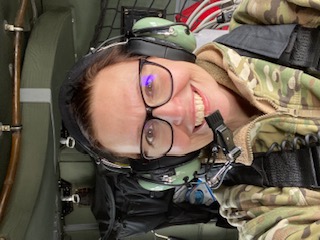 Sarah Wickenhagen serving as a flight surgeon in a military helicopter